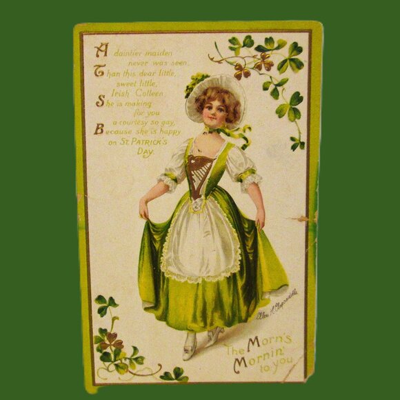 Antq St Patrick postcard in Green & white signed by Ellen H. Claps - Picture 4 of 11